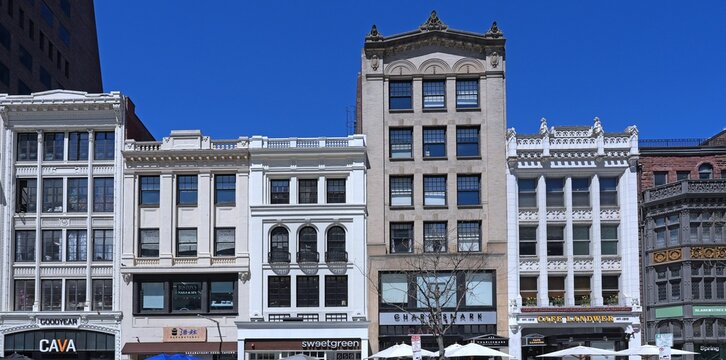 Newbury Street, a popular shopping and dining street in the Back Bay area of Boston