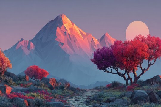 Low Poly Geometric Landscape Design Aesthetic Colorfu