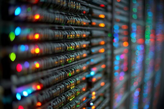 Detailed close up view of high performance supercomputer components and architecture