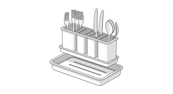 Isometric cutlery organizer with removable tray for efficient kitchen storage