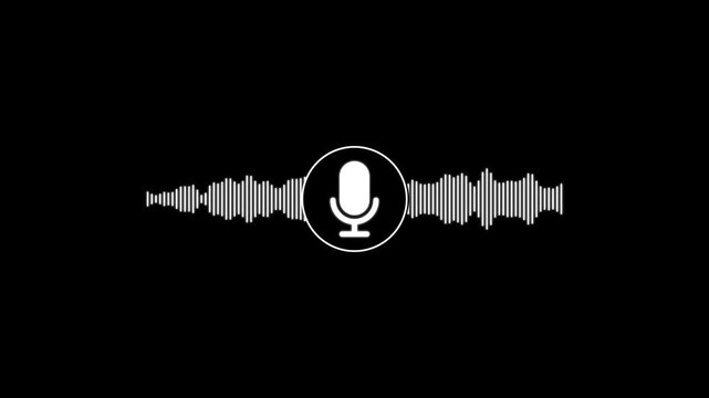 Animated audio waveform with microphone sound visualization for podcast, music, and voiceover projects