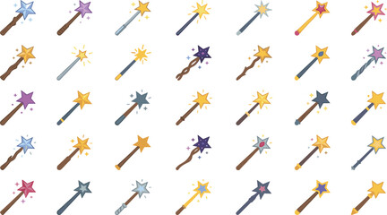 Set of colorful magic wand icons for fantasy design elements isolated on white background vectors © Mofajjol