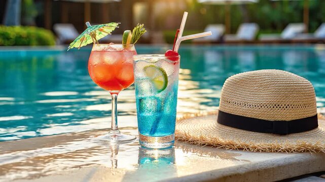 Refreshing Cocktails by the Poolside on a Sunny Day.