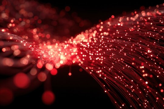 Abstract glowing red fibers with bokeh effect