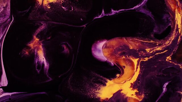 Abstract flowing molten lava with glowing orange and purple hues in dark environment