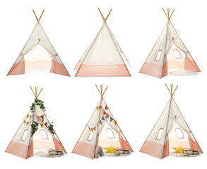 Cute wigwam for children isolated on white, set © New Africa