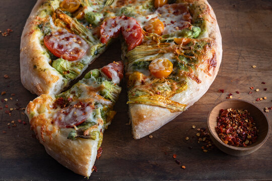 Pizza with slice cut