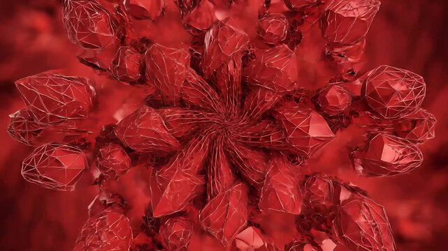 Abstract Red Geometric Crystal Formation Animation Loop.