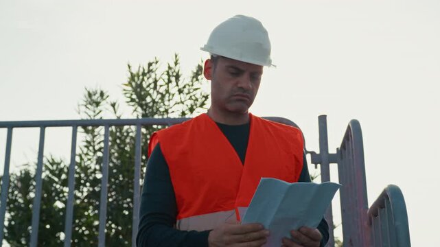 chief engineer stops the work with arm raised