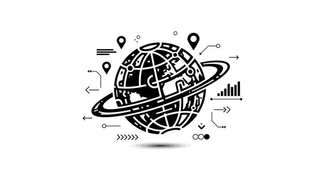Abstract globe illustration with satellite orbit and graphic elements