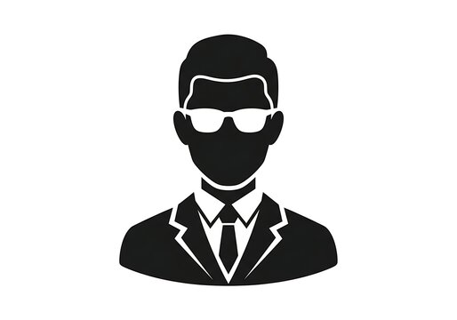 Black silhouette icon of a businessman wearing glasses and suit, ideal for profile, user avatar, corporate identity, login