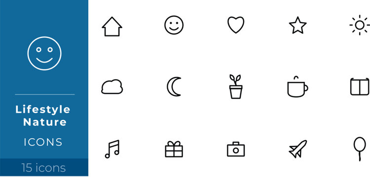 15 Minimalist Lifestyle and Nature Line Icon Set