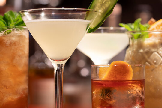 Group of cocktails on bar