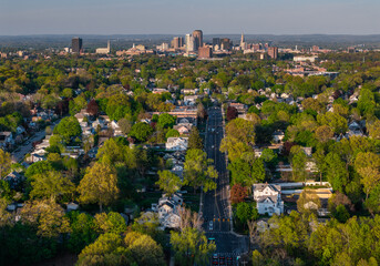 Aerial view of West Hartford and Hartford, Connecticut on a mild May evening  © Mark Lotterhand