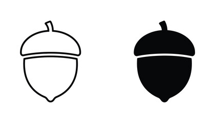 Simple acorn outline and solid silhouette icon set representing autumn forest nuts and nature symbols for digital design © Maya