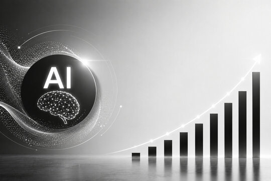 AI Market Success and Growth Trend: Rising Bar Chart with Futuristic Interface