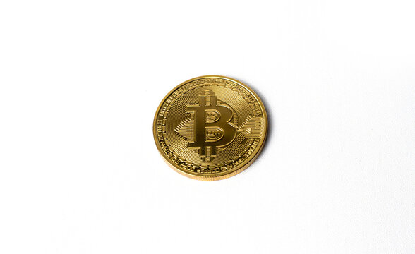Physical bitcoin coin isolated on white background