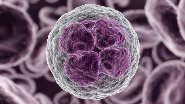 Detailed 3D Rendering of a Monocyte White Blood Cell Surrounded by Red Blood Cells.