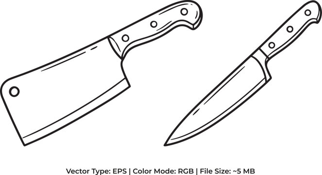 Butcher Knife and Cleaver Set Doodle Icon