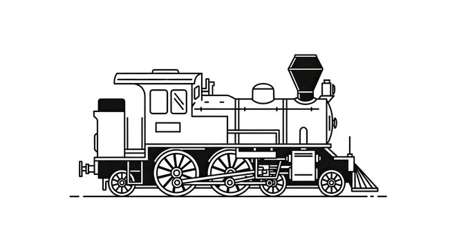 Vintage steam locomotive train engine line art illustration