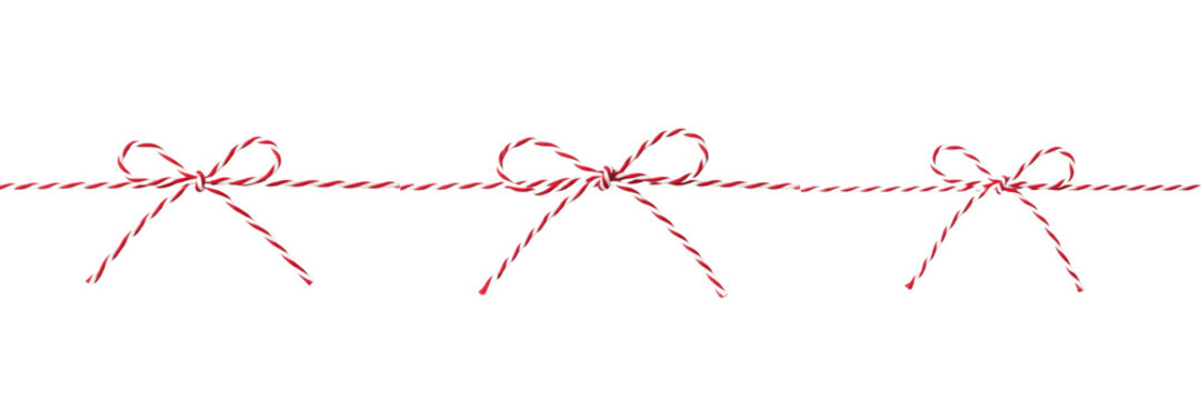 Red String Bow Decoration Isolated on White Background, PNG