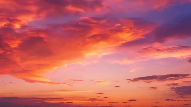 Fiery Sunset Hues: A breathtaking panorama of vibrant clouds ablaze with the colors of twilight