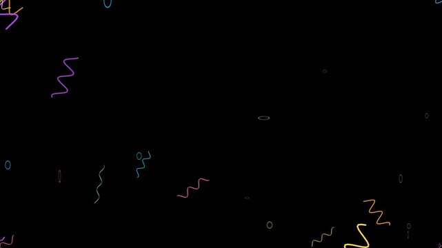 Colorful Neon Wavy Lines And Geometric Shapes On Black Background