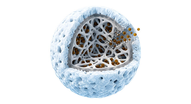 Detailed 3D Cross-Section of a Titanium Dioxide Nanostructure Releasing Antibacterial Particles