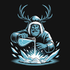 Man in parka with antlers on head. © Tata