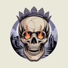 Skull with crown and fire eyes. © Tata