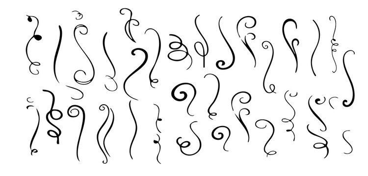 Elegant Calligraphy Swirls and Spirals, Hand Drawn Flourish Design Elements