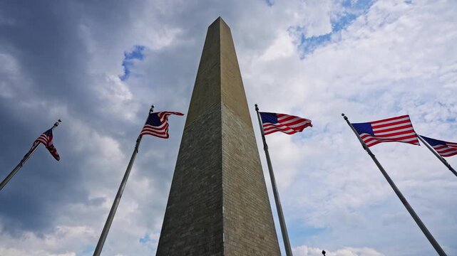 Washington monument in WashingtonDC, USA. Washington Monument is an obelisk on the National Mall in Washington, D.C. USA Monument and american flag at Washington DC.