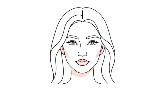 Minimalist Woman Face Line Art Illustration - Beauty Makeup Face Chart Template for Cosmetics and Skincare Branding