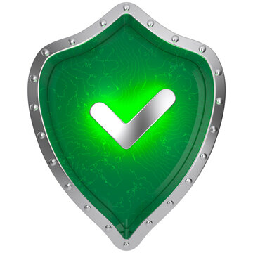 Green Shield with Check Mark Security Protection 3D Icon Isolated on Transparent Background - 3D Rendering