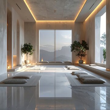 Modern zen meditation room interior design.