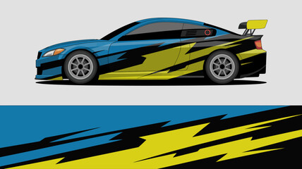 Fototapeta premium Blue and yellow sports car design.