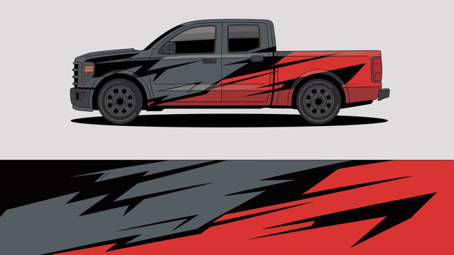 Black and red pickup truck vehicle.