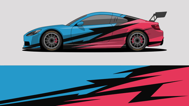 Blue and red sports car design.