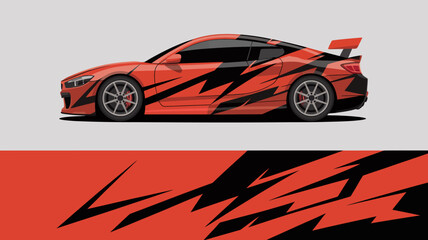 Fototapeta premium Red sports car with black stripes.