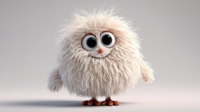Fluffy owl character with big eyes