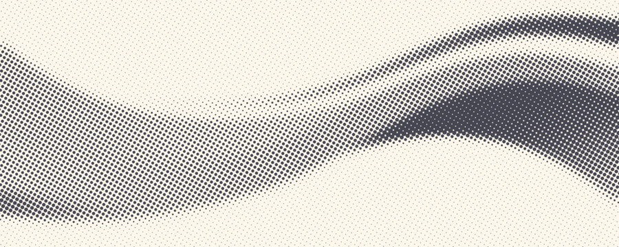 Dotted halftone waves. Abstract liquid shapes, wave effect dotted gradient texture waves isolated vector symbols set. Halftone graphic dots waves.