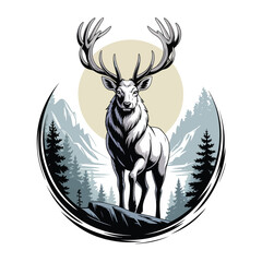 Obraz premium Elk with large antlers standing tall.
