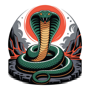 Green snake coiled and ready attack.