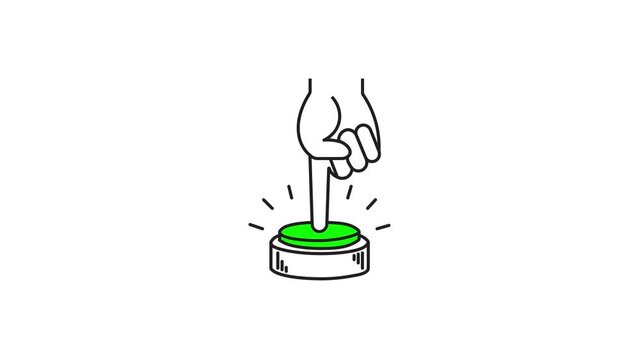 green button pressing animation, start button, finger pressing green button, looping motion graphics, 4k video