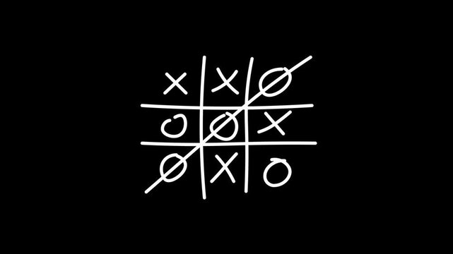 Tic tac toe game animation. Pencil doodle concept. Finish the game with a crossed out diagonal line o. Tic tac toe win with a slash mark, cartoon doodle, 4k video