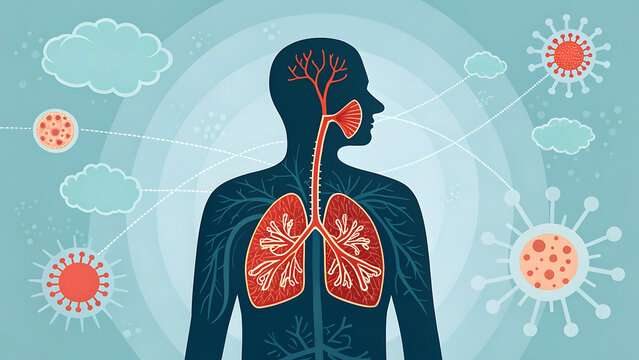 Inflamed respiratory system in human silhouette vector illustration showing asthma bronchitis and lung diseases suitable for medical education and health design themes