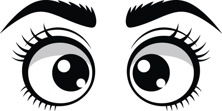 Cartoon Eyes with Big Pupils and Eyelashes illustration
