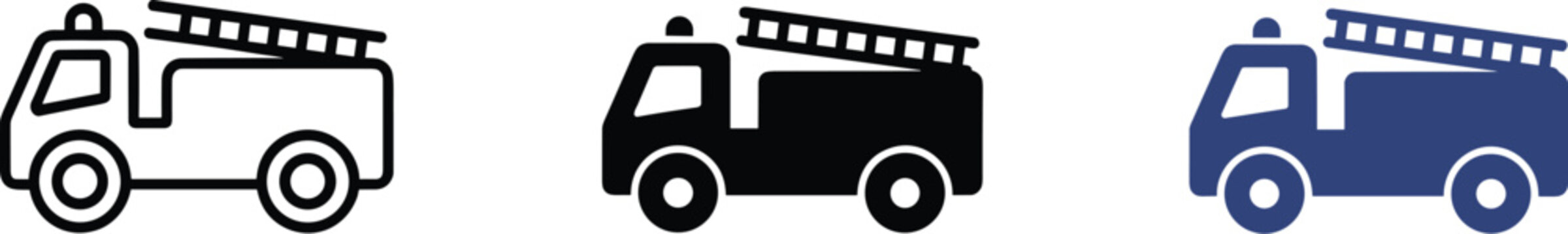 Fire Truck Icons Line Art Silhouette and Blue fire engine