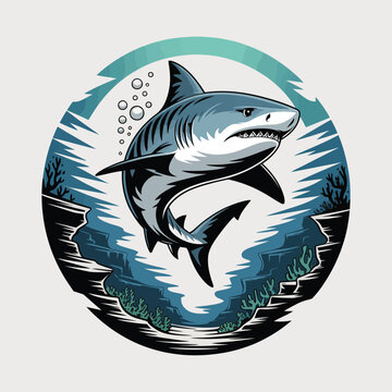 Large Gray Shark in Water Column.