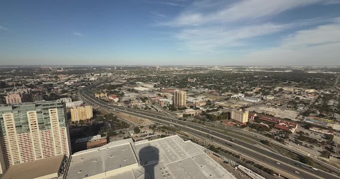 San Antonio, Texas, USA - December 2, 2025: Exterior hyperlapse daytime video of the San Antonio highway near the alamodome.